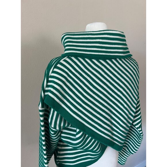 MARIA FILO green stripped turtleneck puff sleeve crossover sweater MEDIUM - Picture 4 of 7